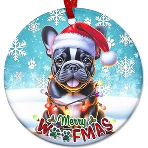 Cute Santa Hat French Bulldog Ceramic Frenchie Ornaments